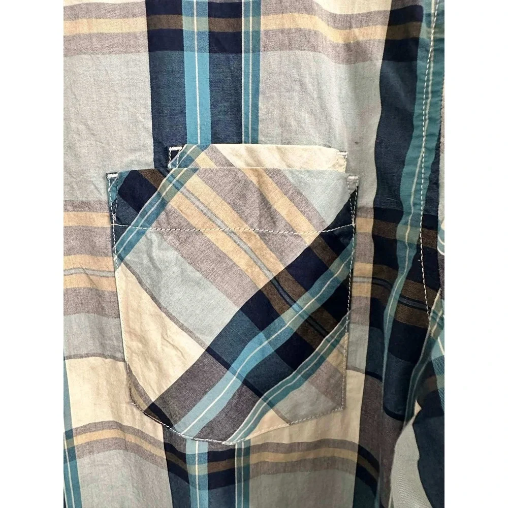 Western Snap Button Plaid Shirt The North Face Blue Mens‎ Medium